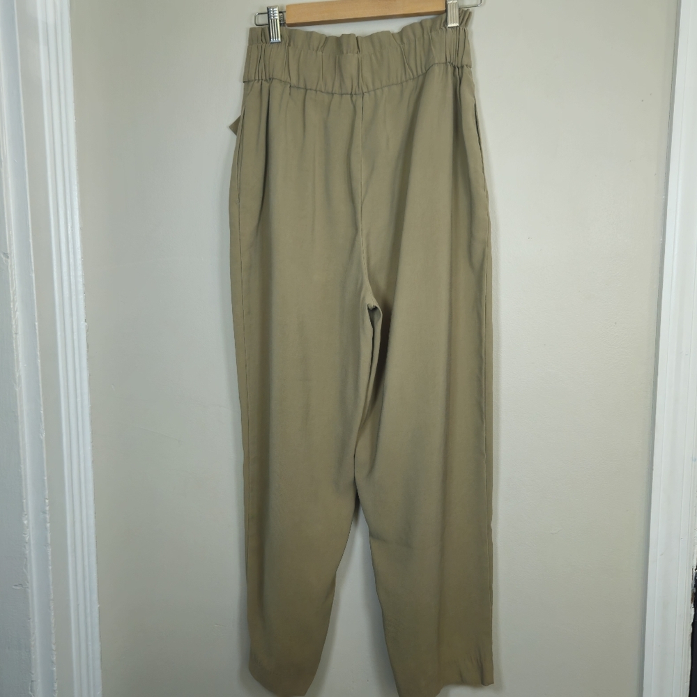Zara Baggy High waisted Belted Olive Pant Size Small - Picture 8 of 13